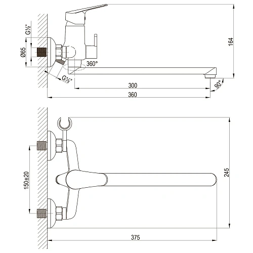 Смеситель для ванны Lemark Partner LM6551C универсальный, хром Смеситель для ванны Lemark Partner LM6551C универсальный, хром