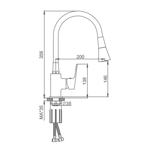 Смеситель для кухни Splenka S41.43.06 с гибким изливом, черный Смеситель для кухни Splenka S41.43.06 с гибким изливом, черный