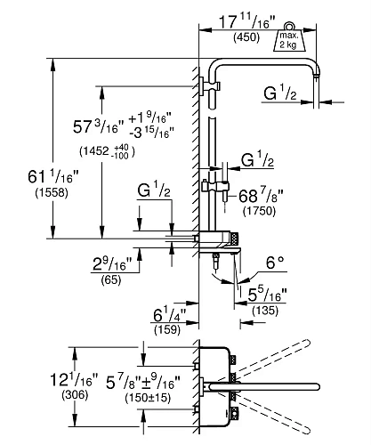 Душевая система GROHE Euphoria SmartControl System Duo с термостатом (без верхнего и ручного душей), 26512000 Душевая система GROHE Euphoria SmartControl System Duo с термостатом (без верхнего и ручного душей), 26512000