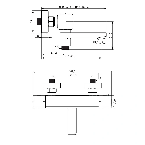 Смеситель для ванны Damixa Gala 533000300 термостатический черный Смеситель для ванны Damixa Gala 533000300 термостатический черный