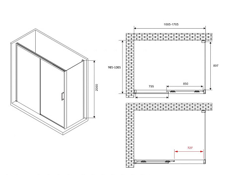 Душевой уголок ABBER Komfort AG93170B-S102B 170x100 см универсальный, профиль черный, стекло прозрачное Душевой уголок ABBER Komfort AG93170B-S102B 170x100 см универсальный, профиль черный, стекло прозрачное