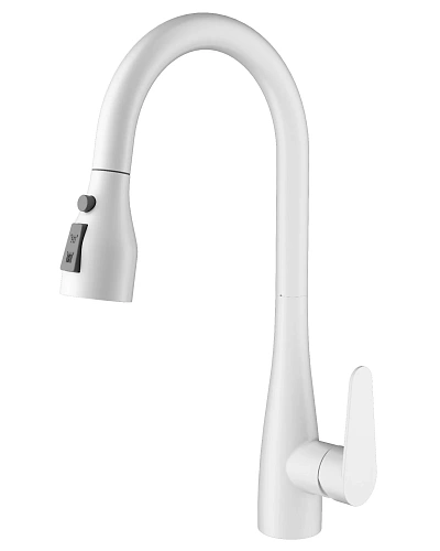 Смеситель для кухни Wonzon & Woghand с выдвижным изливом, белый матовый (WW-121E201B-MW) Смеситель для кухни Wonzon & Woghand с выдвижным изливом, белый матовый (WW-121E201B-MW)