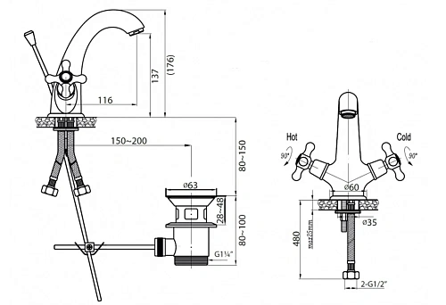 Смеситель для раковины CEZARES GOLF-LS1-03/24 Смеситель для раковины CEZARES GOLF-LS1-03/24