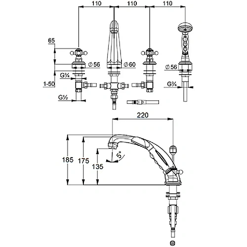 Смеситель на борт ванны Kludi Adlon 515240520 DN 15, хром Смеситель на борт ванны Kludi Adlon 515240520 DN 15, хром