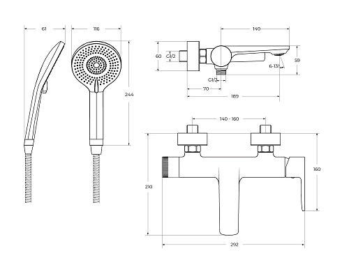 Смеситель для ванны CEZARES LUX-VD-01 с ручным душем, шлангом и держателем, хром Смеситель для ванны CEZARES LUX-VD-01 с ручным душем, шлангом и держателем, хром