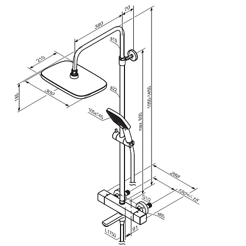 Душевая система Damixa Gala 953810000 с термостом, хром Душевая система Damixa Gala 953810000 с термостом, хром