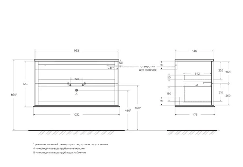 Тумба под раковину CEZARES TIFFANY 100x46x55 подвесная с двумя выдвижными ящиками 55331 Verde opaco Тумба под раковину CEZARES TIFFANY 100x46x55 подвесная с двумя выдвижными ящиками 55331 Verde opaco