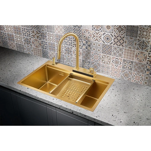 Кухонная мойка Milacio Denia 75 Steel (MC.77428) золото Кухонная мойка Milacio Denia 75 Steel (MC.77428) золото