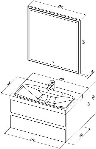 Тумба под раковину Aquanet Беркли 80 белый/дуб рошелье 00254290 Тумба под раковину Aquanet Беркли 80 белый/дуб рошелье 00254290