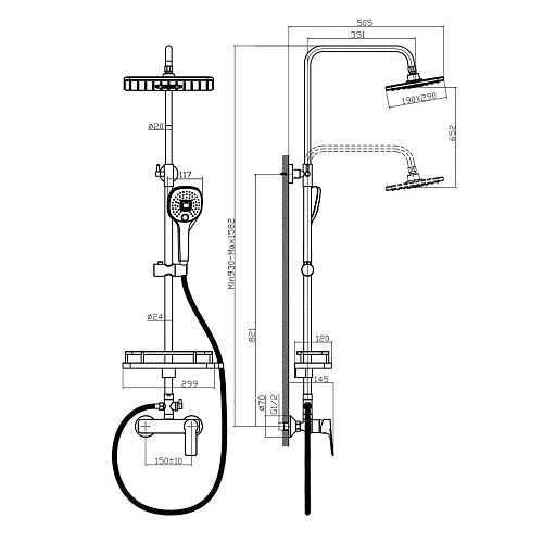 Душевая система Rossinka RS27-45 с регулируемой высотой штанги Душевая система Rossinka RS27-45 с регулируемой высотой штанги