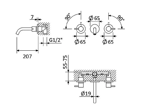 Смеситель для раковины CEZARES LEAF-BLI3L-20-L-01-W0 встраиваемый на три отверстия, длина излива 20 см, хром Смеситель для раковины CEZARES LEAF-BLI3L-20-L-01-W0 встраиваемый на три отверстия, длина излива 20 см, хром