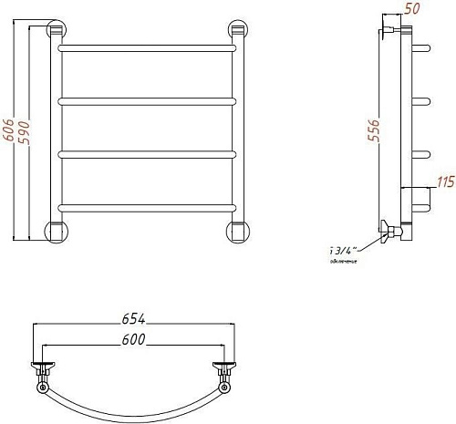 Полотенцесушитель водяной Aquanet Romeo 600x600 золото 00234479 Полотенцесушитель водяной Aquanet Romeo 600x600 золото 00234479