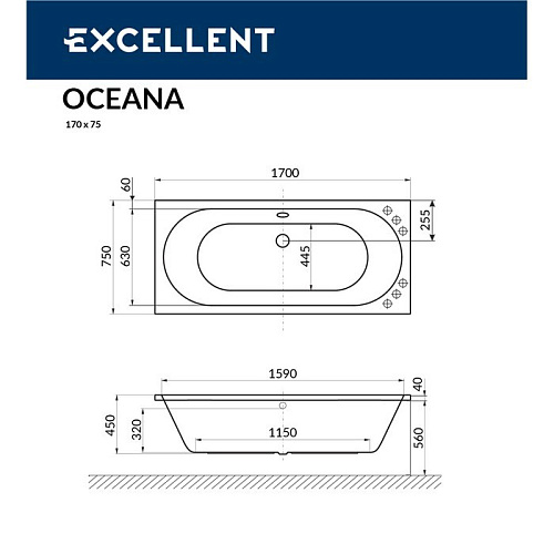 Акриловая ванна EXCELLENT Oceana 170x75 SOFT золото WAEX.OCE17.SOFT.GL Акриловая ванна EXCELLENT Oceana 170x75 SOFT золото WAEX.OCE17.SOFT.GL