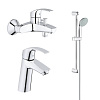 Картинка анонса товара «комплект смесителей grohe eurosmart смеситель для раковины, смеситель для ванны и душевой гарнитур ( 124458»