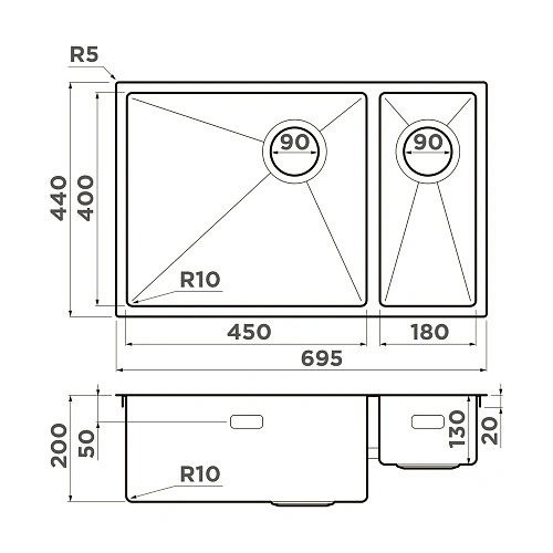 Кухонная мойка Omoikiri Taki 69-2-U/IF-LG-L Side нержавеющая сталь/светлое золото 4997051 Кухонная мойка Omoikiri Taki 69-2-U/IF-LG-L Side нержавеющая сталь/светлое золото 4997051