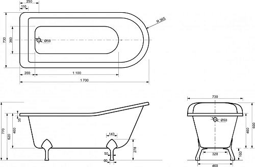 Ванна из искусственного камня Эстет Царская 1700х730 ФР-00000685 Ванна из искусственного камня Эстет Царская 1700х730 ФР-00000685