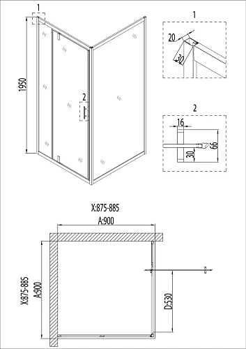 Душевой уголок Niagara Nova NG-6801-08 BLACK (90x90x195) квадратная, дверь распашная, 68010811BLACK Душевой уголок Niagara Nova NG-6801-08 BLACK (90x90x195) квадратная, дверь распашная, 68010811BLACK