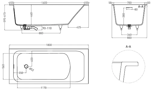 Ванна из искусственного камня Salini ORLANDA KIT 180x80 102112M S-Sense Ванна из искусственного камня Salini ORLANDA KIT 180x80 102112M S-Sense