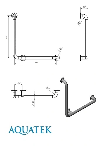 Поручень Aquatek настенный Г-образный. 600x600 мм, R, POR-0000007 Поручень Aquatek настенный Г-образный. 600x600 мм, R, POR-0000007