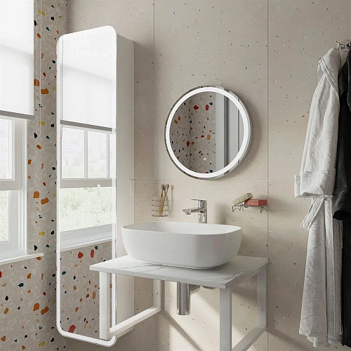 Комплект мебели DIWO Элиста 60 белый мрамор, с раковиной Moduo 50 Square 554720 Комплект мебели DIWO Элиста 60 белый мрамор, с раковиной Moduo 50 Square 554720