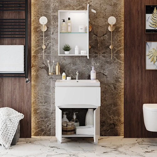 Тумба под раковину Onika Стрим 60 см 106154 напольная, белая (для Фостер 60) Тумба под раковину Onika Стрим 60 см 106154 напольная, белая (для Фостер 60)