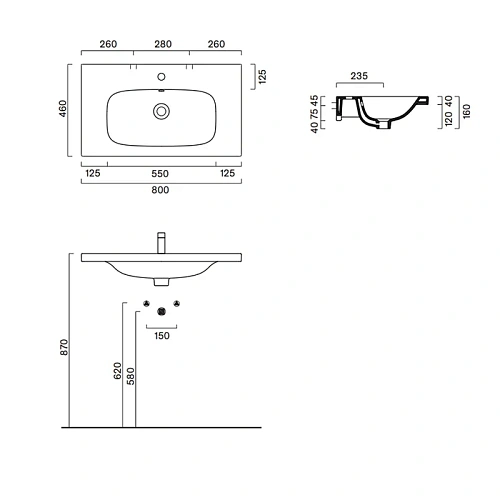 Раковина Catalano Alvea 0620810001 80x46 подвесная/мебельная, белый глянцевый Раковина Catalano Alvea 0620810001 80x46 подвесная/мебельная, белый глянцевый