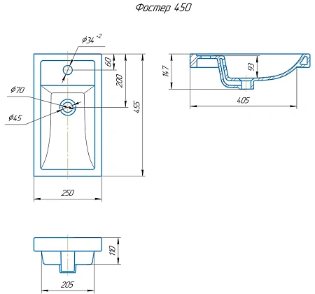 Раковина Kirovit Фостер 45 Фостер45 Раковина Kirovit Фостер 45 Фостер45