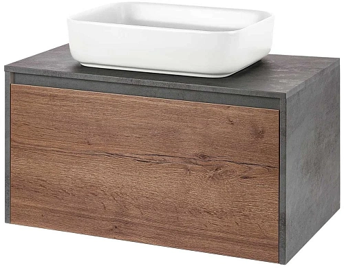 Тумба под раковину Vincea Mesa 800 подвесная, 1 выкатной/1 скрытый ящик soft close, T.Oak + Beton VMC-2MS800TB Тумба под раковину Vincea Mesa 800 подвесная, 1 выкатной/1 скрытый ящик soft close, T.Oak + Beton VMC-2MS800TB