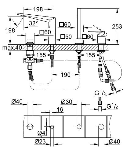 Смеситель на борт ванны GROHE Allure Brilliant на 4 отверстия, хром (19787001) Смеситель на борт ванны GROHE Allure Brilliant на 4 отверстия, хром (19787001)