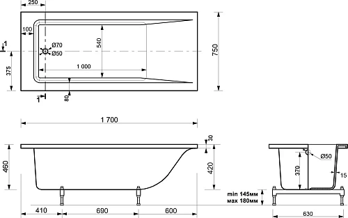 Ванна из искусственного камня STWORKI Ольборг ФР-00014090 170x75, с ножками 576759 Ванна из искусственного камня STWORKI Ольборг ФР-00014090 170x75, с ножками 576759