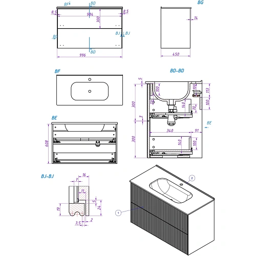 Тумба под раковину La Fenice Terra Twin Grigio 100 см FNC-01-TER-G-100-2 серо-зеленая матовая Тумба под раковину La Fenice Terra Twin Grigio 100 см FNC-01-TER-G-100-2 серо-зеленая матовая
