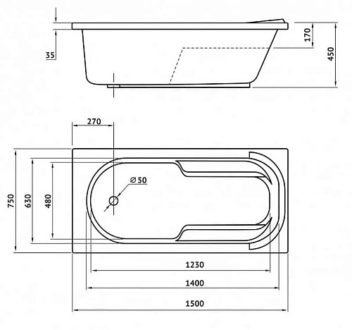 Акриловая ванна BERGES LUMBO 150x75 с каркасом 050004 Акриловая ванна BERGES LUMBO 150x75 с каркасом 050004