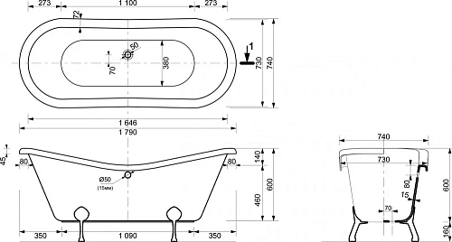 Ванна из искусственного камня Эстет Бостон 1800х740 ФР-00000624 Ванна из искусственного камня Эстет Бостон 1800х740 ФР-00000624