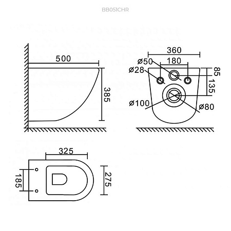 Комплект унитаза BelBagno AMANDA BB051CHR с сиденьем BB051SC инсталляцией BB002-80 и клавишей смыва BB005-PR-CHROME