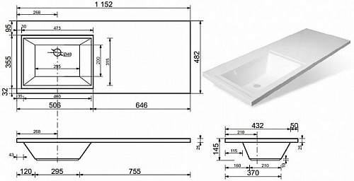 Раковина Эстет Даллас 115 L из литьевого мрамора ФР-00001936 Раковина Эстет Даллас 115 L из литьевого мрамора ФР-00001936
