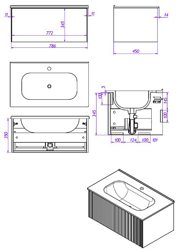 Тумба под раковину La Fenice TERRA Blu Grigio 80 NFNC-01-TER-BG-80-3-GB синяя матовая с белой столешницей Тумба под раковину La Fenice TERRA Blu Grigio 80 NFNC-01-TER-BG-80-3-GB синяя матовая с белой столешницей