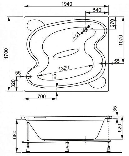 Акриловая ванна VAGNERPLAST HELIOS 194x170 VPBA197HEL2X-04 Акриловая ванна VAGNERPLAST HELIOS 194x170 VPBA197HEL2X-04