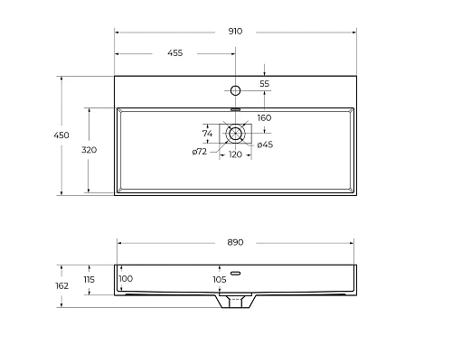 Раковина CEZARES 50263 Bianco белый матовый 910x450 искусственный камень solid surface Раковина CEZARES 50263 Bianco белый матовый 910x450 искусственный камень solid surface