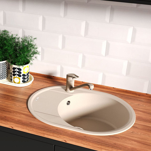 Кухонная мойка Lemark LACHA 620 врезная овальная из кварцгранита, с крылом, грей 9910051 Кухонная мойка Lemark LACHA 620 врезная овальная из кварцгранита, с крылом, грей 9910051