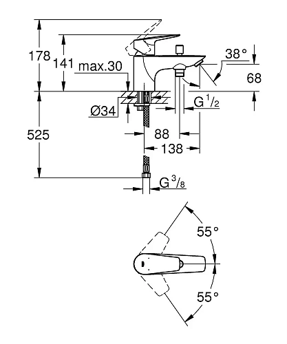 Смеситель на борт ванны GROHE BauEdge, монтаж на 1 отверстие, хром (23562001) Смеситель на борт ванны GROHE BauEdge, монтаж на 1 отверстие, хром (23562001)