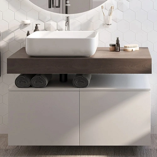 Столешница STWORKI Ольборг 100 дуб карпентер, без отверстий, 2 тумбы 50, с раковиной STWORKI Soul 1 489291 Столешница STWORKI Ольборг 100 дуб карпентер, без отверстий, 2 тумбы 50, с раковиной STWORKI Soul 1 489291