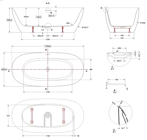 Акриловая ванна Vincea VBT-708-1700 1700x800x585, белая, щелевой перелив, слив белый Акриловая ванна Vincea VBT-708-1700 1700x800x585, белая, щелевой перелив, слив белый