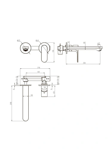 Смеситель для раковины Aquatek АЛЬФА AQ1913BGM настенный внешняя и скрытая часть, оружейная сталь Смеситель для раковины Aquatek АЛЬФА AQ1913BGM настенный внешняя и скрытая часть, оружейная сталь