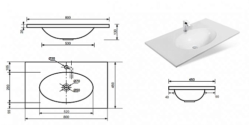Тумба с раковиной Эстет Vegas Wave 105 ФР-00018145 800х450 подвесная 2 ящика Тумба с раковиной Эстет Vegas Wave 105 ФР-00018145 800х450 подвесная 2 ящика
