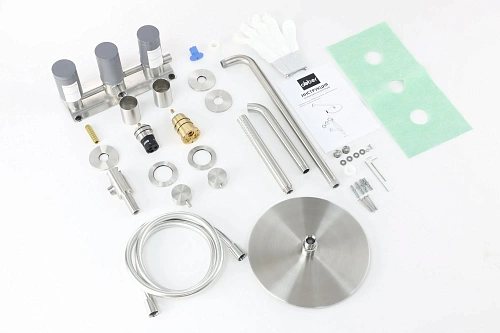 Душевая система ABBER Wasser Kreis 316 AF8150BST скрытого монтажа с изливом, термостат, сталь брашированная Душевая система ABBER Wasser Kreis 316 AF8150BST скрытого монтажа с изливом, термостат, сталь брашированная