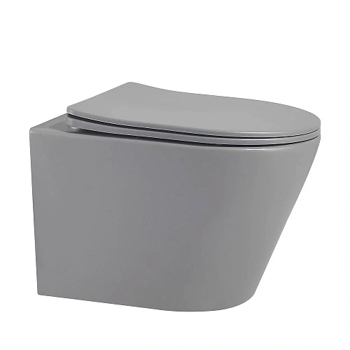 Унитаз подвесной ABBER Bequem AC1102MG с крышкой, серый матовый, безободковый Унитаз подвесной ABBER Bequem AC1102MG с крышкой, серый матовый, безободковый