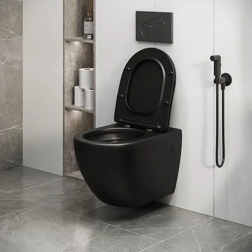 Унитаз подвесной GROSSMAN GR-4411BMSQ 52x36x37,5 черный матовый, безободковый, торнадо с тонкой крышкой Унитаз подвесной GROSSMAN GR-4411BMSQ 52x36x37,5 черный матовый, безободковый, торнадо с тонкой крышкой