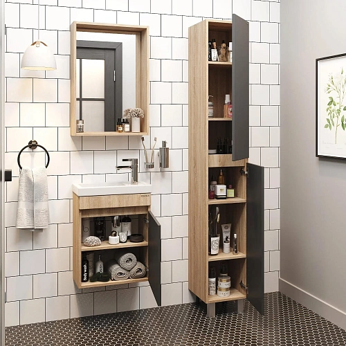 Тумба под раковину Onika Милтон 45 см 104511 подвесная, серая/дуб сонома (дляФостер 45) Тумба под раковину Onika Милтон 45 см 104511 подвесная, серая/дуб сонома (дляФостер 45)