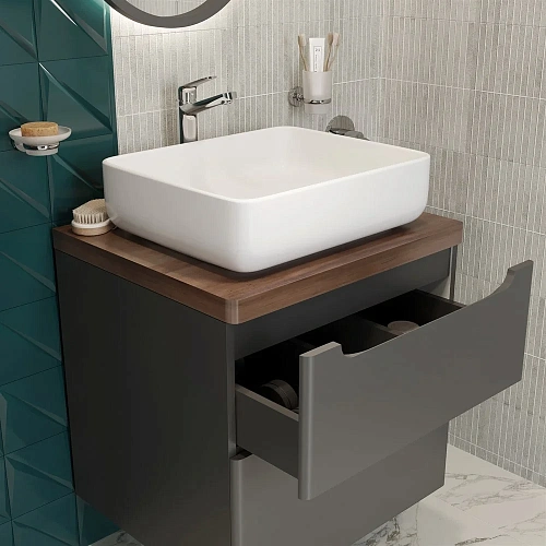 Тумба с раковиной STWORKI Берген 60 серая со светлой столешницей, Soul 1 549454 Тумба с раковиной STWORKI Берген 60 серая со светлой столешницей, Soul 1 549454