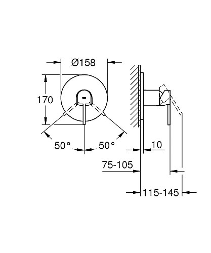 Смеситель для душа GROHE Plus, круглая розетка (24059003) Смеситель для душа GROHE Plus, круглая розетка (24059003)